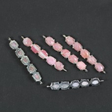 Pink Opal Gemstone Prong Five Stone Bar Double Bail Connector